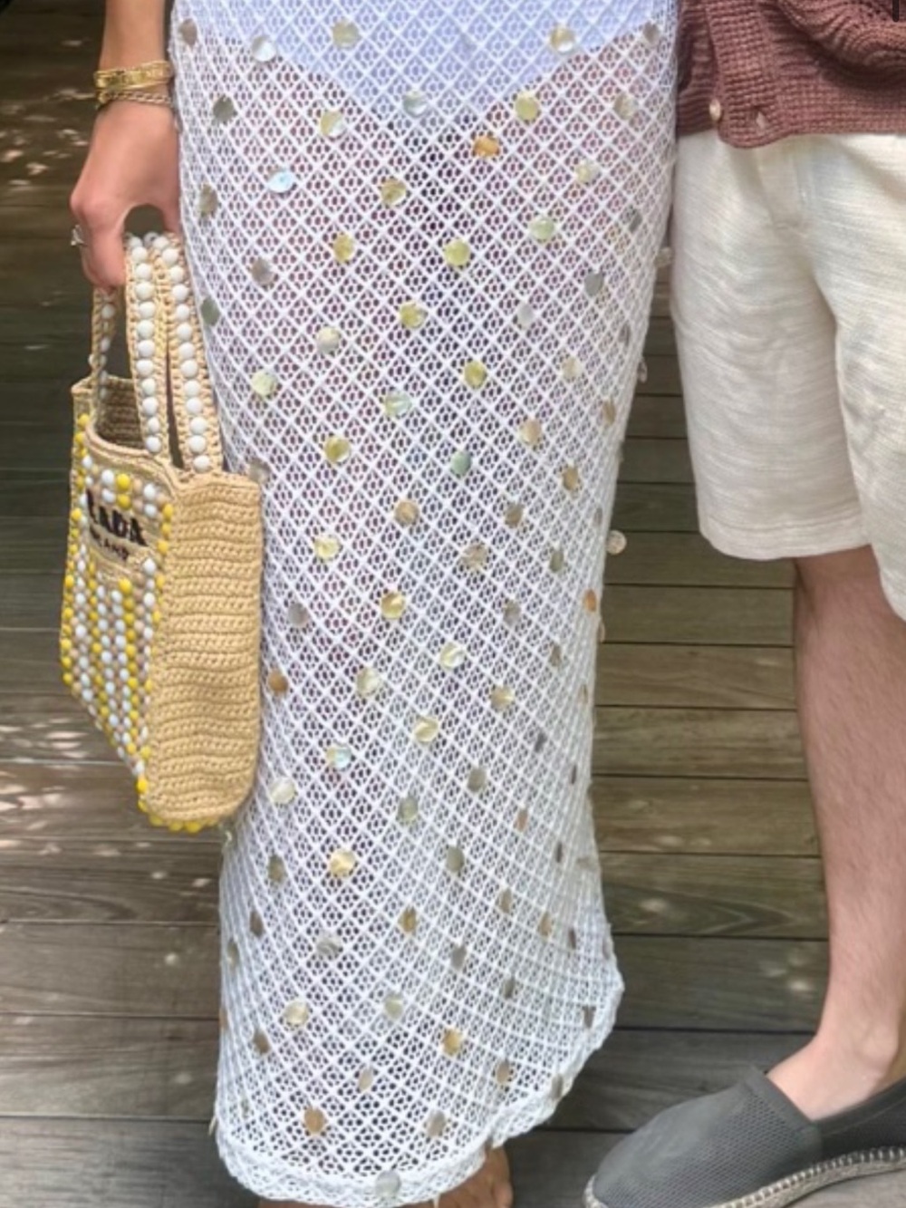 Peppermayo White Crochet Maxi Skirt with Shell Embellishments